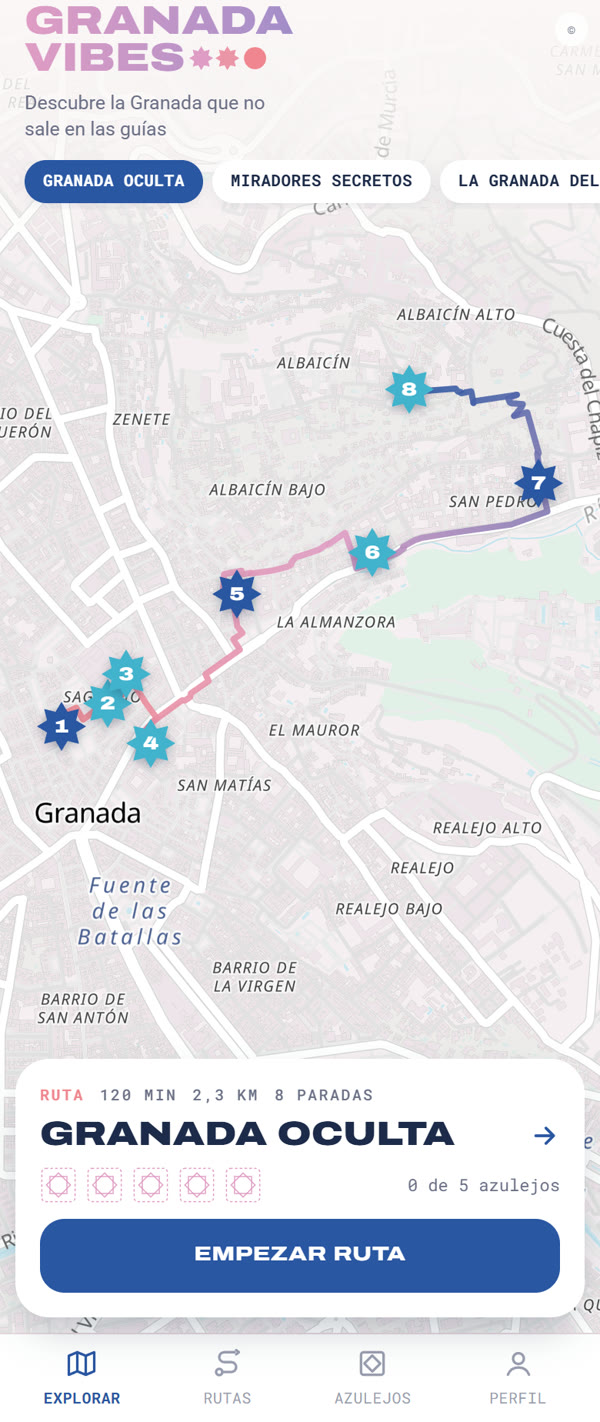 Mapa con la ruta Granada oculta