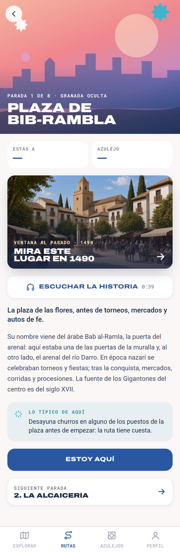 Ficha de una parada con el botón de escuchar